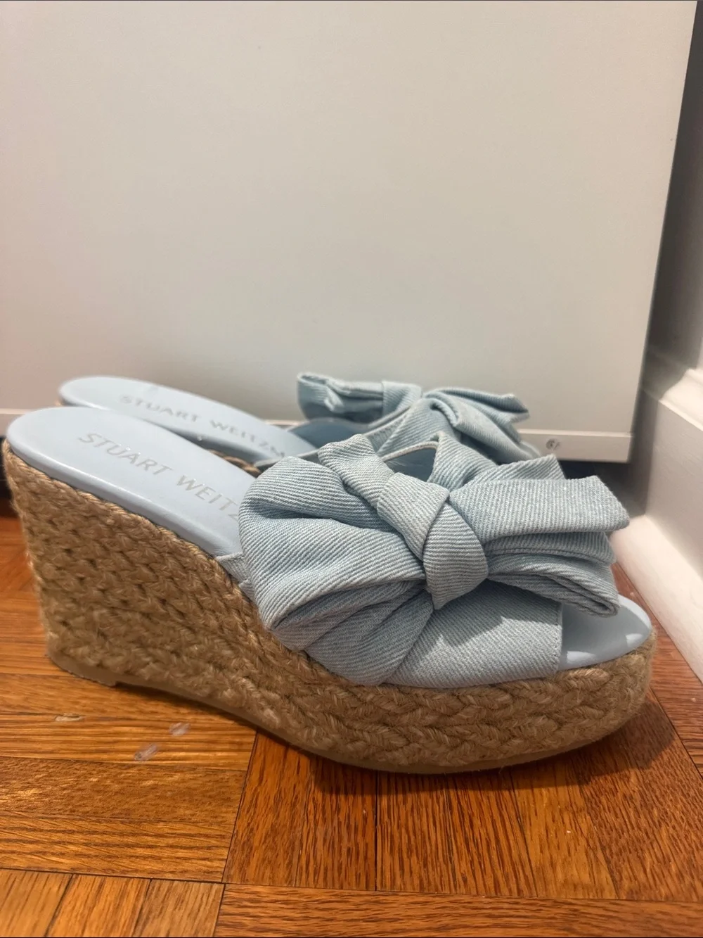 Stuart Weitzman Pale Blue denim Knotted Espadrille Wedge Sandals - Picture 2 of 4